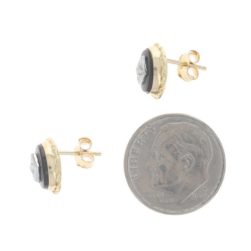 Boucles d'oreilles Onyx Diamant en or jaune - 14k Milgrain Rope Pierced Excellent état - En vente à Greensboro, NC