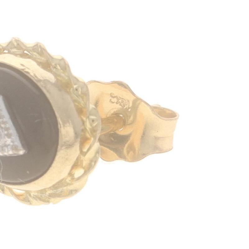 Boucles d'oreilles Onyx Diamant en or jaune - 14k Milgrain Rope Pierced Pour femmes en vente