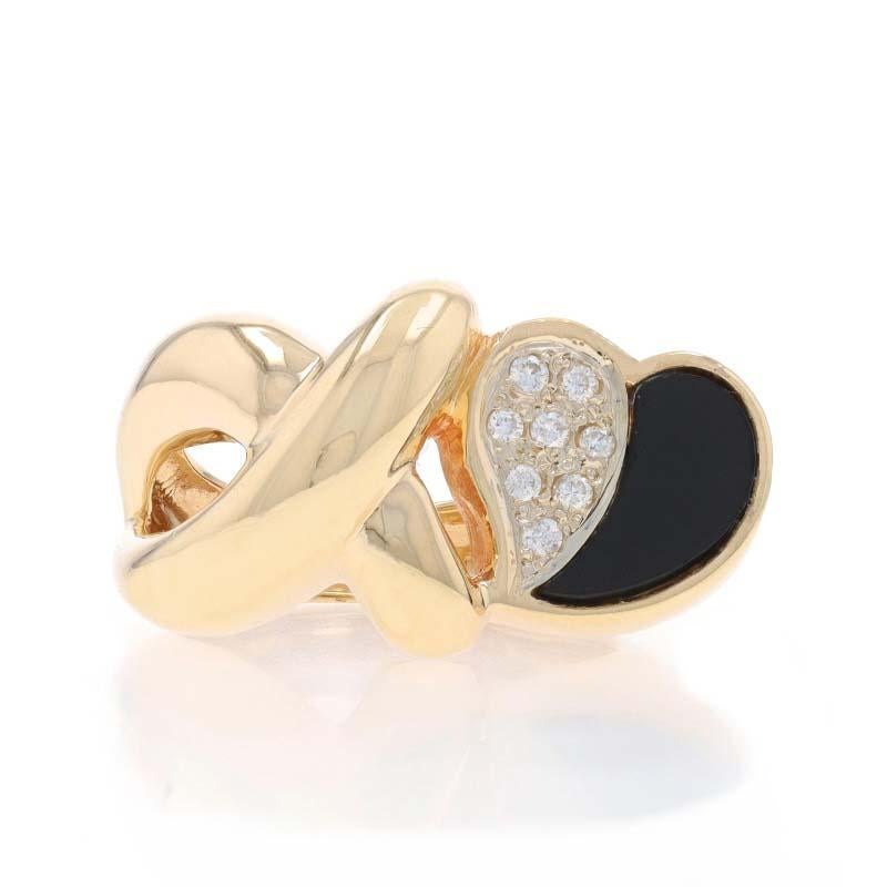 Size: 6 1/4
Sizing Fee: Up 1 size for $35

Metal Content: 14k Yellow Gold & 14k White Gold

Stone Information

Natural Onyx
Cut: Inlay
Color: Black

Natural Diamonds
Carat(s): .14ctw
Cut: Round Brilliant
Color: H - I
Clarity: SI2 - I1

Total Carats: