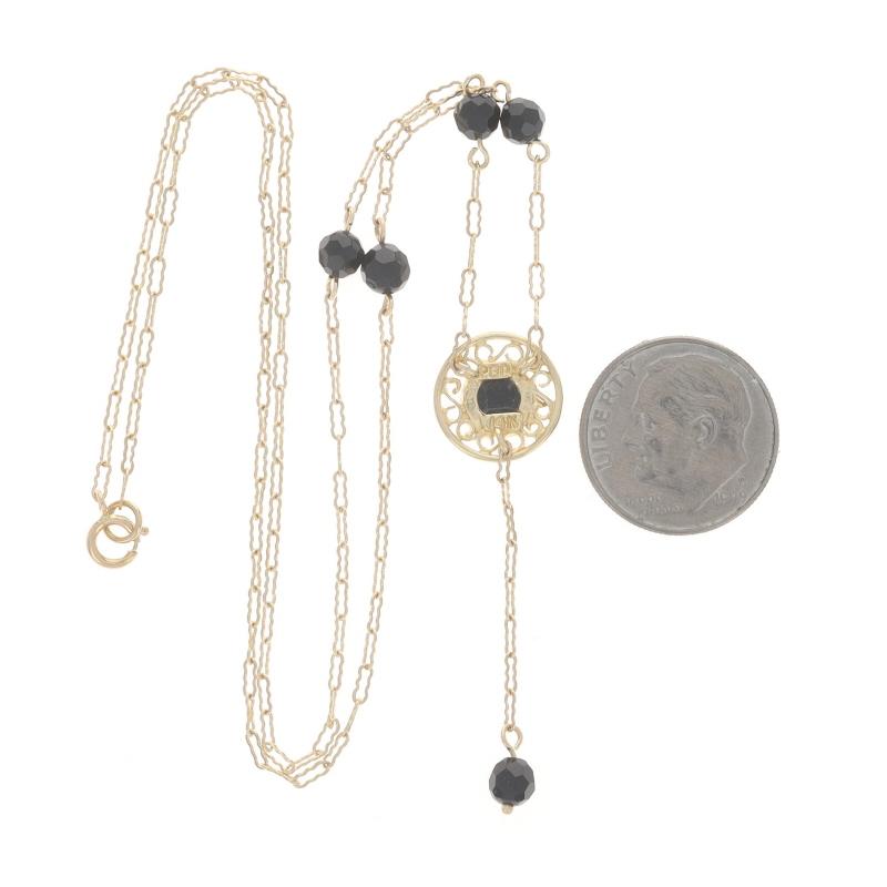 Yellow Gold Onyx Fancy Paperclip Station Necklace 16 3/4