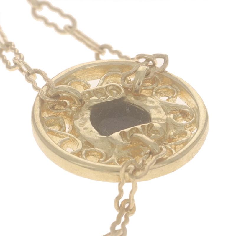 Yellow Gold Onyx Fancy Paperclip Station Necklace 16 3/4