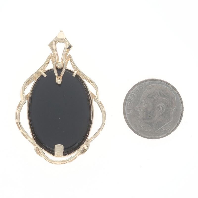 Yellow Gold Onyx Framed Solitaire Enhancer Pendant 14k Oval Cabochon In Excellent Condition For Sale In Greensboro, NC