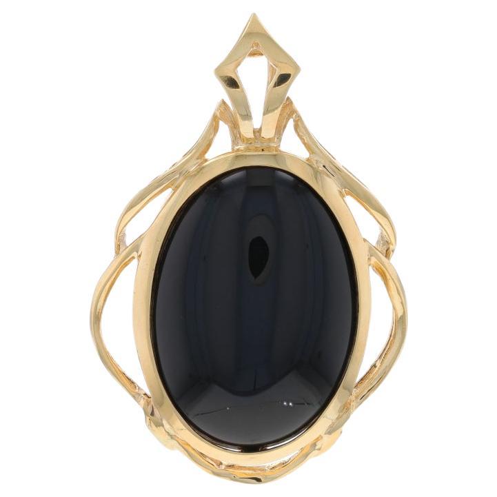 Yellow Gold Onyx Framed Solitaire Enhancer Pendant 14k Oval Cabochon For Sale