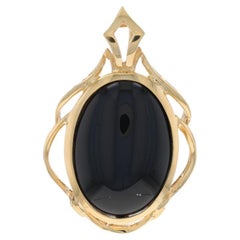 Yellow Gold Onyx Framed Solitaire Enhancer Pendant 14k Oval Cabochon