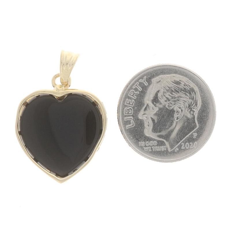 Yellow Gold Onyx Heart Pendant - 14k Love Reversible Design In Excellent Condition For Sale In Greensboro, NC