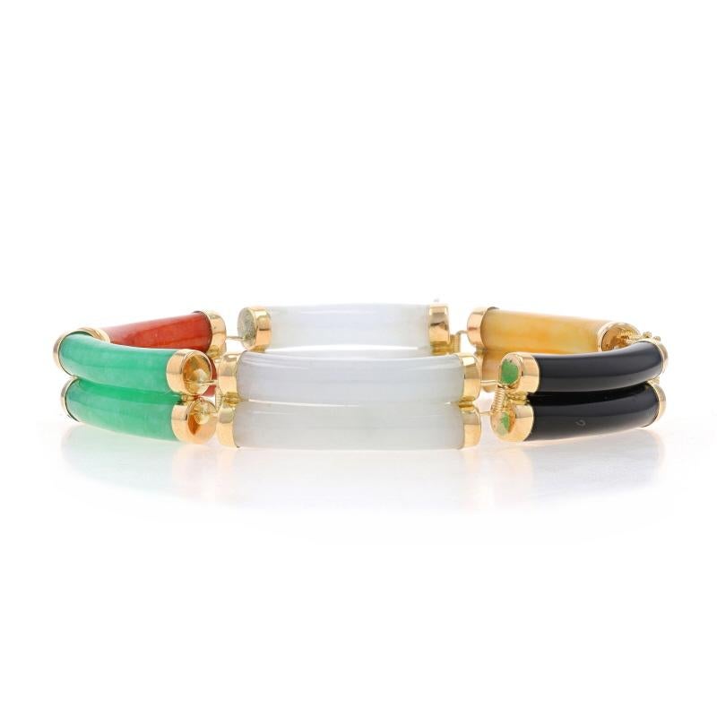 Yellow Gold Onyx & Jadeite Double Link Bracelet 7 1/4