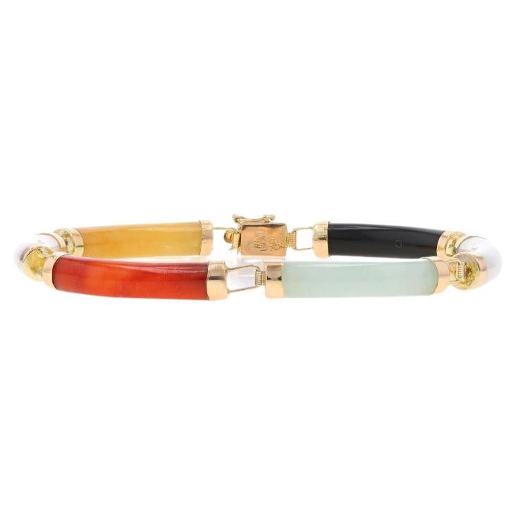 Yellow Gold Onyx & Jadeite Link Bracelet 7" - 14k Chinese Character For Sale