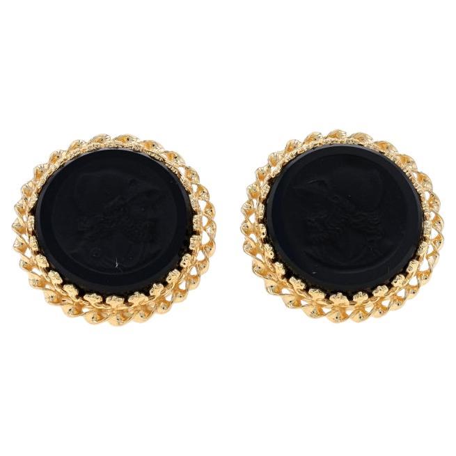 Boutons de manchette homme en or jaune Onyx - 14k Classic Silhouette Cameo