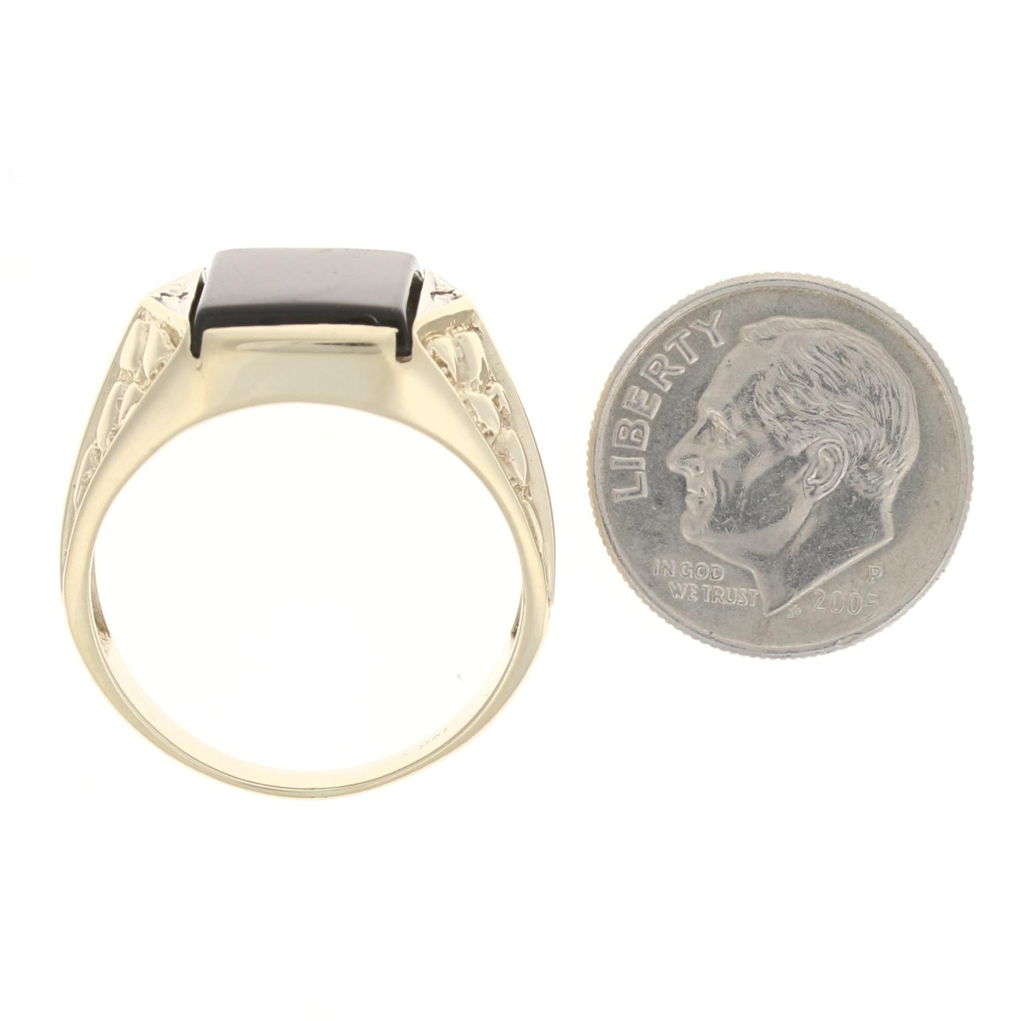 Yellow Gold Onyx & Diamond Men's Ring, 10k Nugget Texture 1