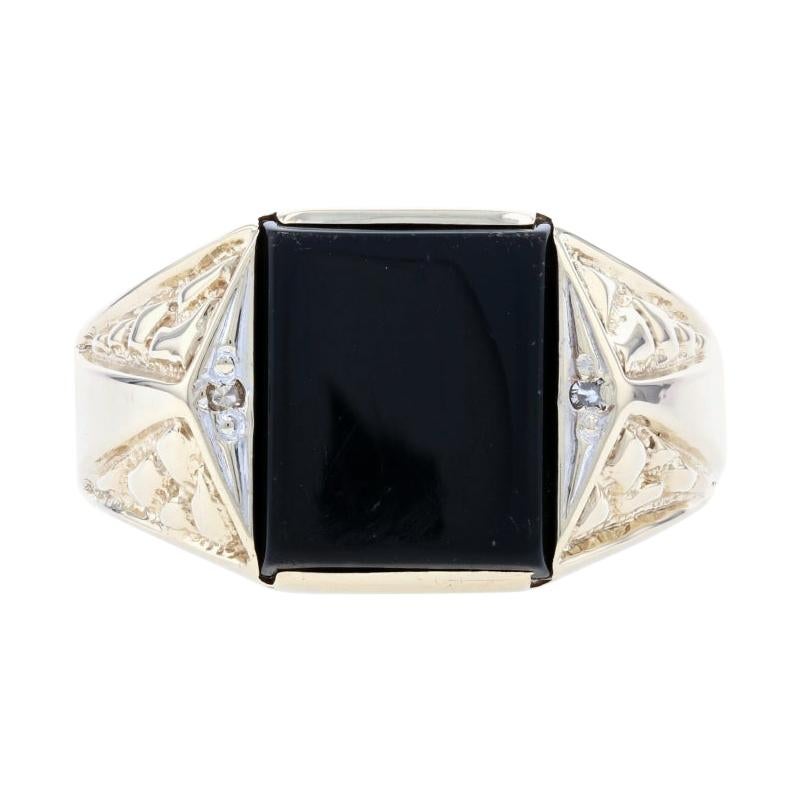 Yellow Gold Onyx 
Diamond Men
s Ring, 10k Nugget Texture