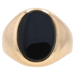 Yellow Gold Onyx Men's Ring - 10k Solitaire Brushed