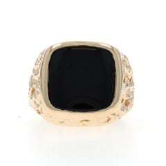 Yellow Gold Onyx Men's Ring - 14k Solitaire