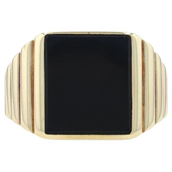 Yellow Gold Onyx Men's Ring - 14k Solitaire Size 9 1/2