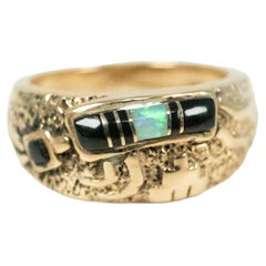 Yellow Gold Onyx Opal Inlay Ring
