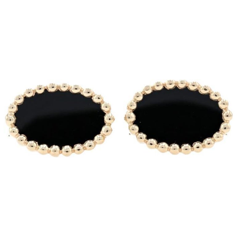 Yellow Gold Onyx Oval Cufflinks, 14k Men's Gift