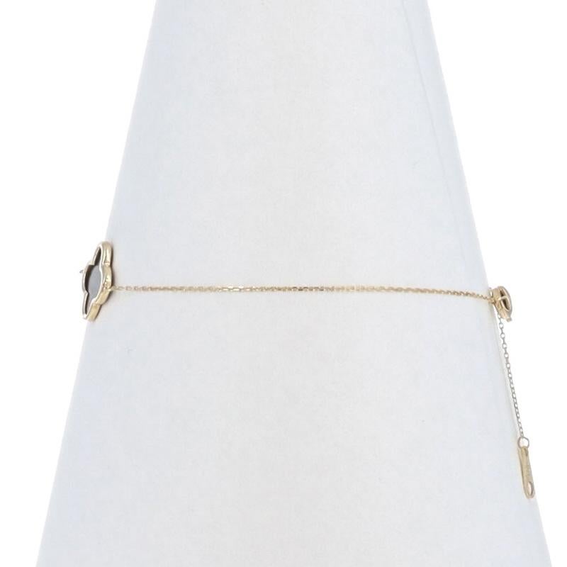 Women's Yellow Gold Onyx Quatrefoil Station Bracelet - 14k Flower Chain Adjustable