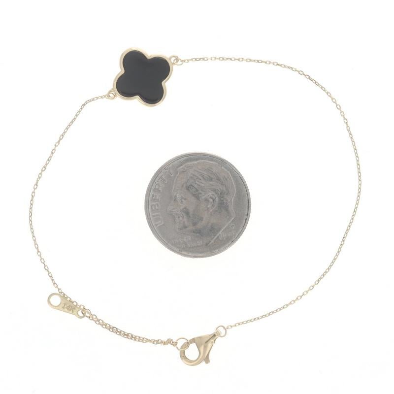 Yellow Gold Onyx Quatrefoil Station Bracelet - 14k Flower Chain Adjustable 2