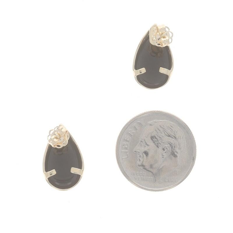 Yellow Gold Onyx Short Drop Earrings - 14k Teardrop Pierced In Excellent Condition For Sale In Greensboro, NC