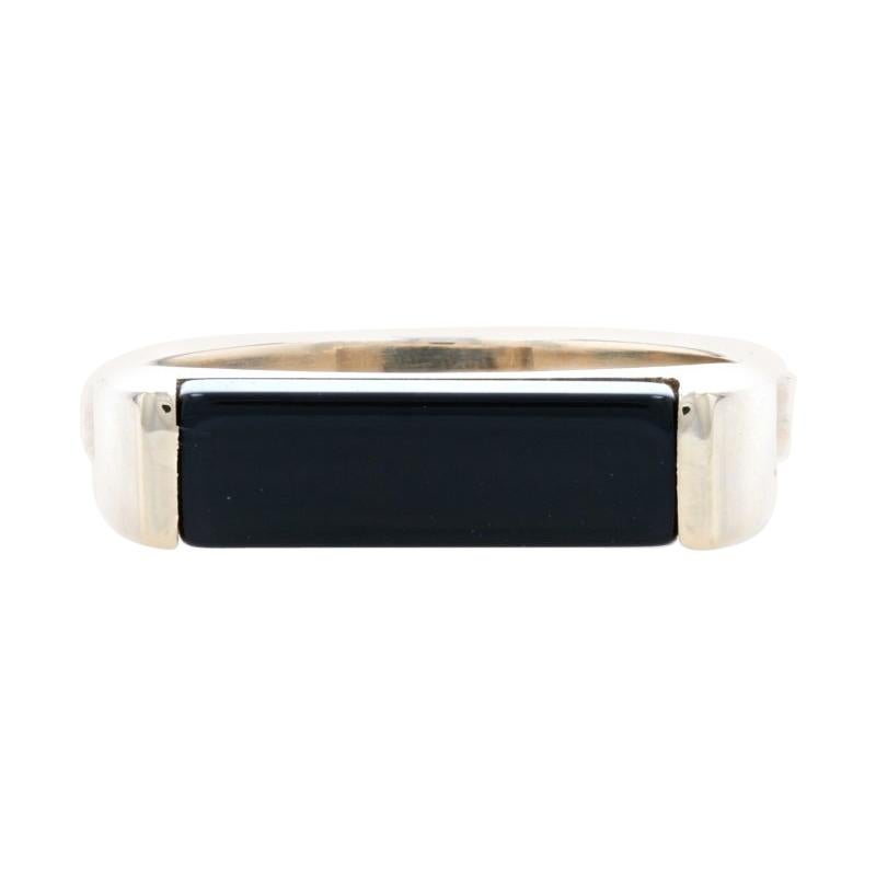 Yellow Gold Onyx Solitaire Band - 14k Stackable Ring