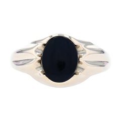 Vintage Yellow Gold Onyx Solitaire Men's Ring, 10k Oval Cabochon Cut