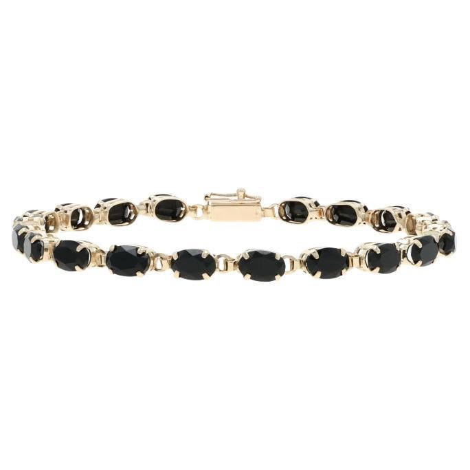 Yellow Gold Onyx Tennis Bracelet 7" - 10k Oval