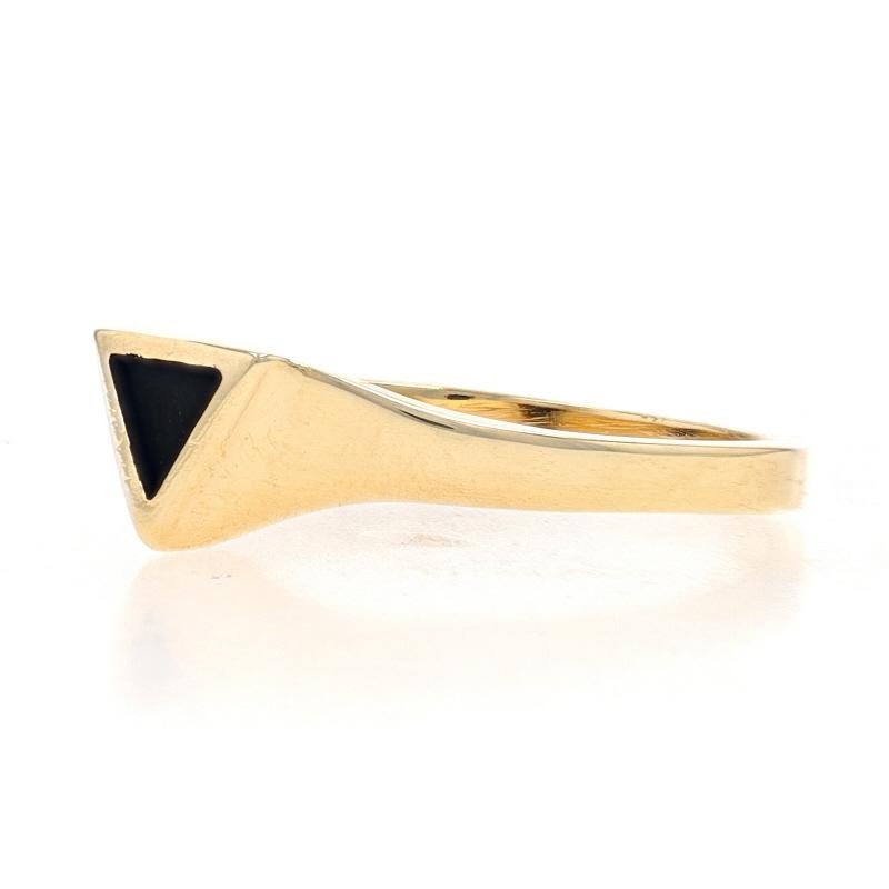 Mixed Cut Yellow Gold Onyx Triangle Solitaire Ring - 14k Geometric For Sale
