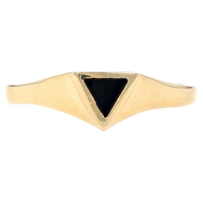 Yellow Gold Onyx Triangle Solitaire Ring - 14k Geometric For Sale
