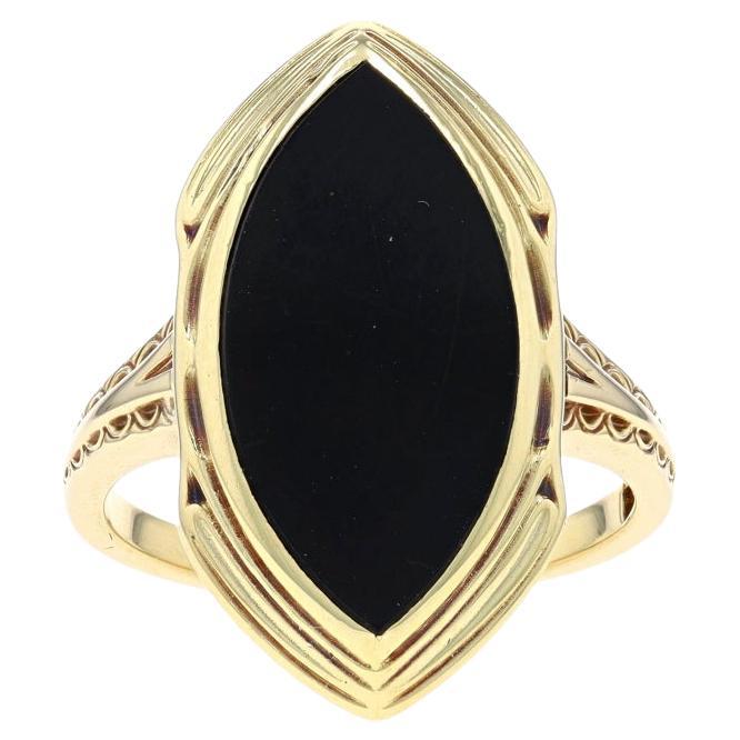 Yellow Gold Onyx Vintage Cocktail Solitaire Ring - 14k For Sale