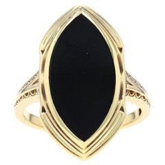 Yellow Gold Onyx Vintage Cocktail Solitaire Ring - 14k