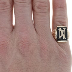 Yellow Gold Onyx Vintage Initial N Men's Signet Ring, 10k Monogram Letter