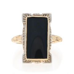 Yellow Gold Onyx Vintage Signet Ring 10k Milgrain
