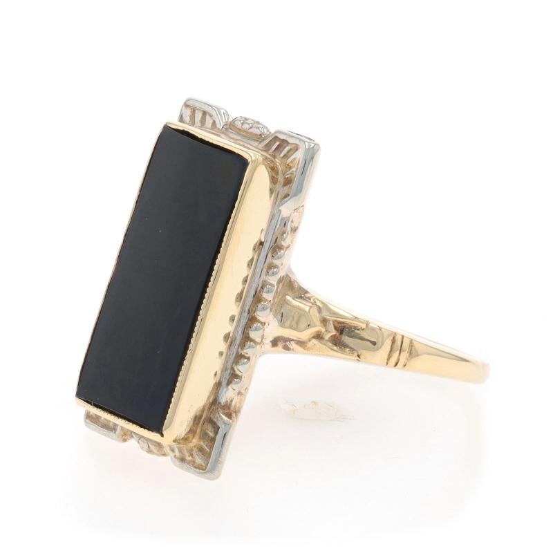 Bague Signet Vintage en Or Jaune Onyx 10k Milgrain Excellent état - En vente à Greensboro, NC