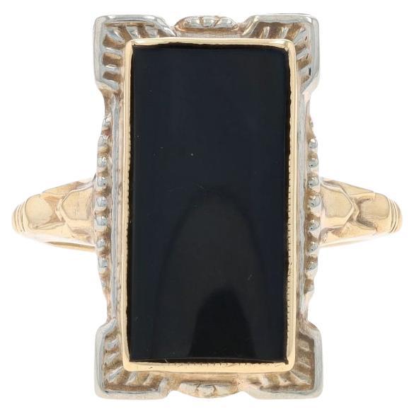 Gelbgold Onyx Vintage Siegelring 10k Milgrain