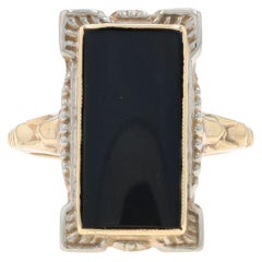 Gelbgold Onyx Vintage Siegelring 10k Milgrain