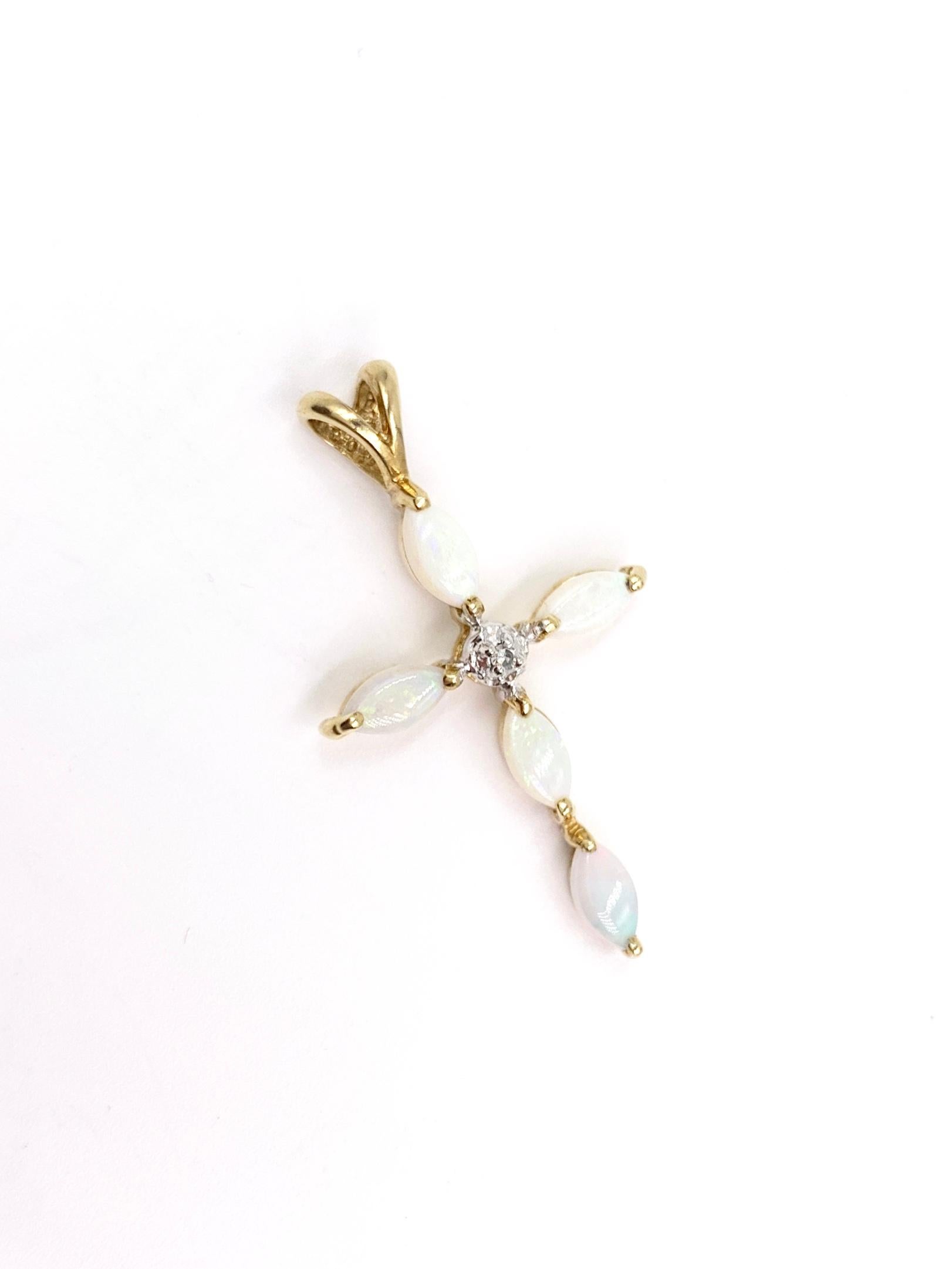 Women's Yellow Gold Opal and Diamond Cross Pendant