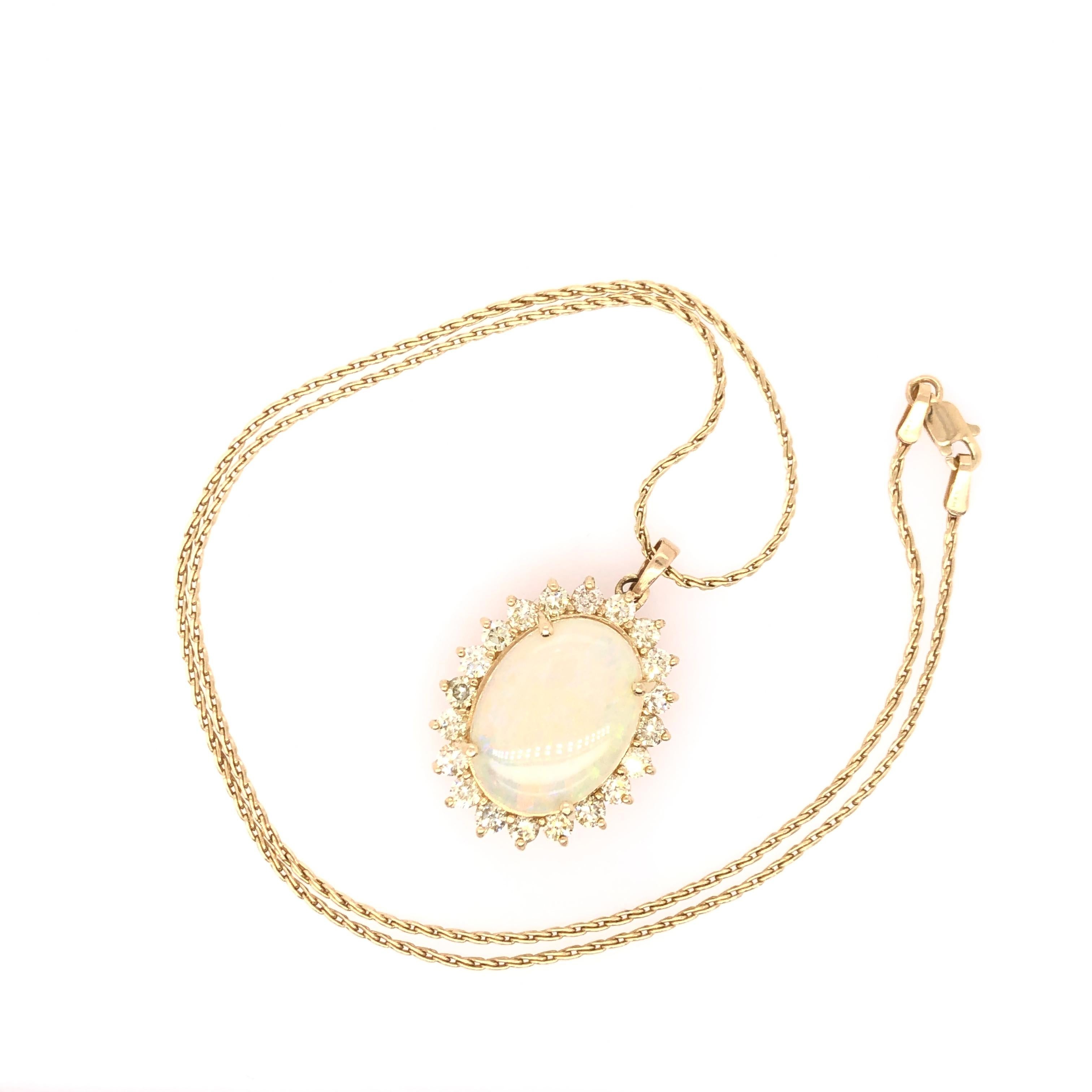 Women's Yellow Gold, Opal, and Diamond Pendant