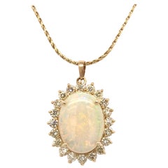 Yellow Gold, Opal, and Diamond Pendant