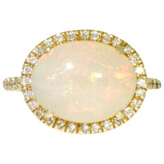 Yellow Gold Opal and Diamond Ring