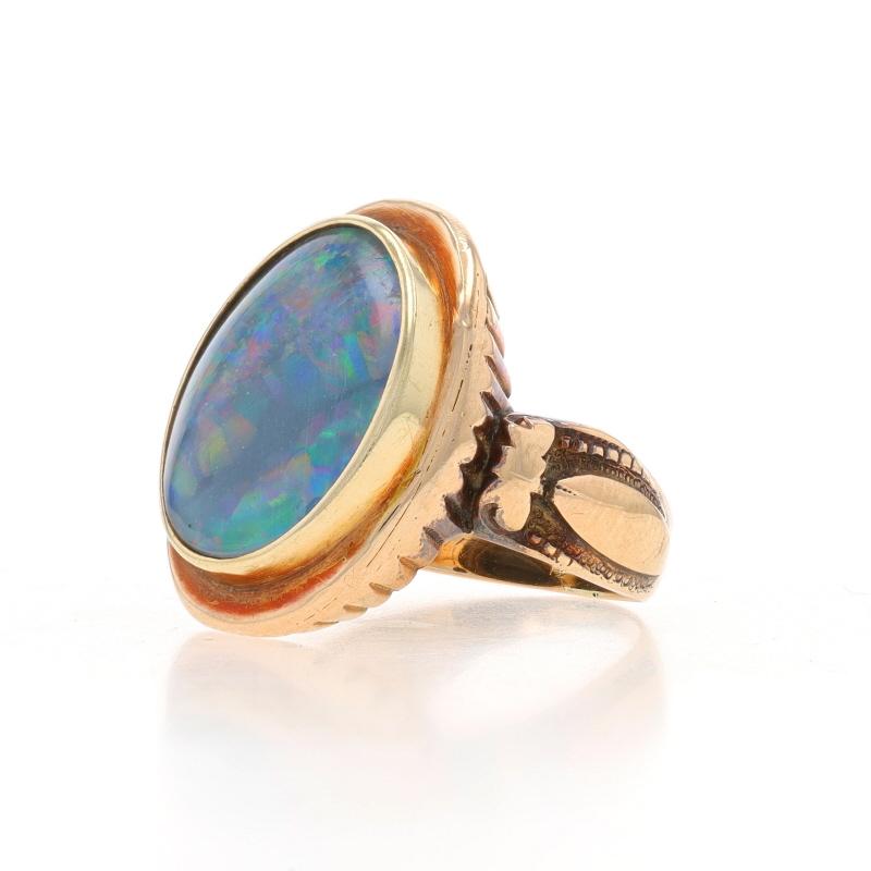 Mixed Cut Yellow Gold Opal Antique Cocktail Solitaire Ring - 14k Triplet For Sale