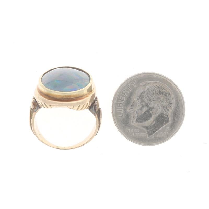 Women's Yellow Gold Opal Antique Cocktail Solitaire Ring - 14k Triplet For Sale