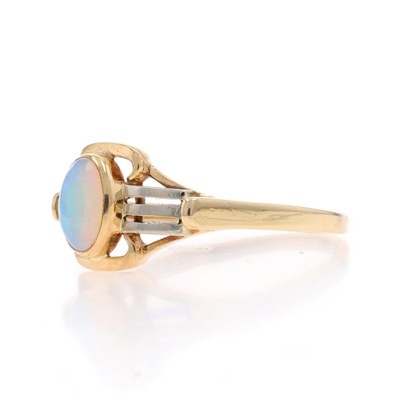 Yellow Gold Opal Art Deco Solitaire Ring - 14k Oval Cabochon .34ct In Excellent Condition In Greensboro, NC