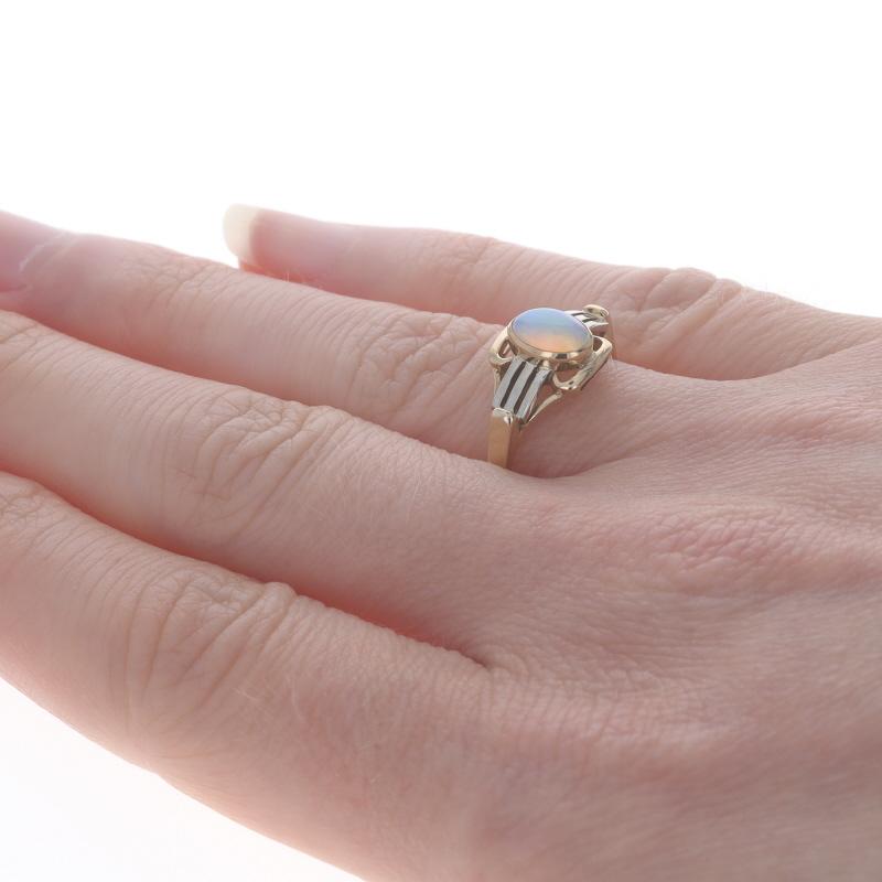 Women's Yellow Gold Opal Art Deco Solitaire Ring - 14k Oval Cabochon .34ct