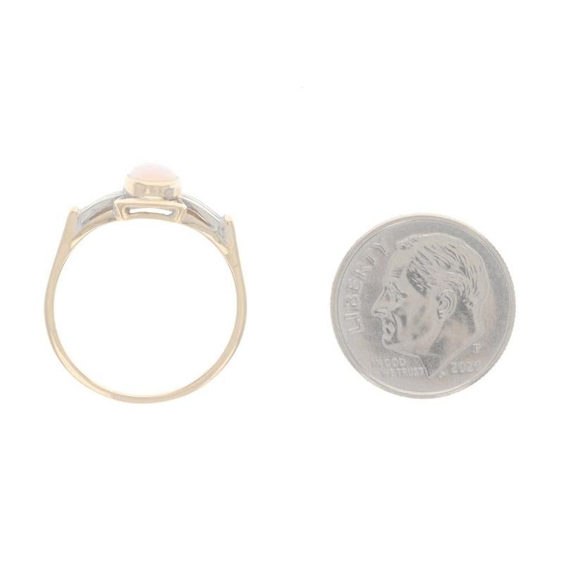 Yellow Gold Opal Art Deco Solitaire Ring - 14k Oval Cabochon .34ct 1