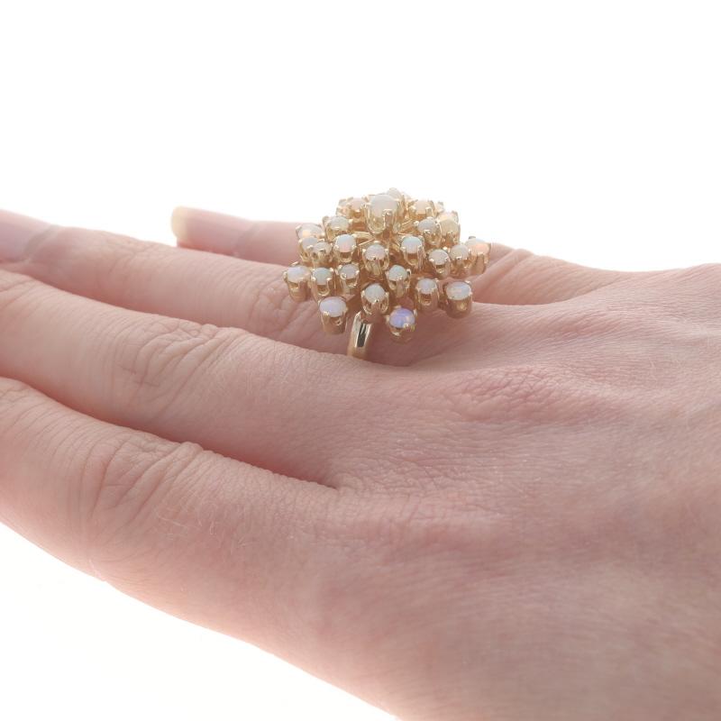 Women's Yellow Gold Opal Cluster Cocktail Ring - 14k Round Cabochon 2.45ctw Floral Snowf For Sale