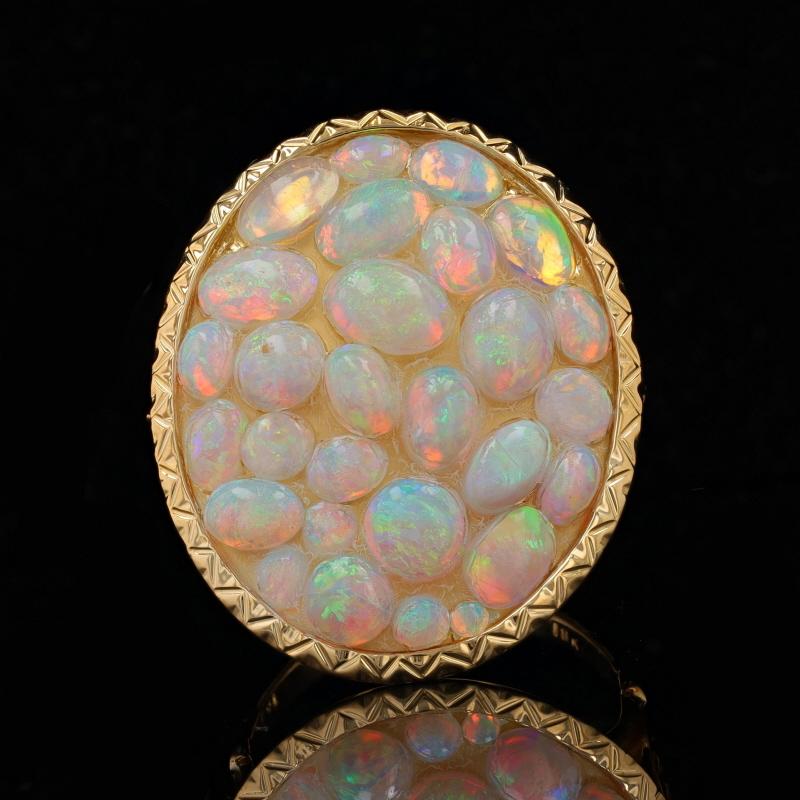 Oval Cut Yellow Gold Opal Cluster Cocktail Ring - 18k Cabochon 7.20ctw Size 5 1/4 For Sale