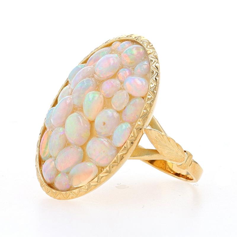 Yellow Gold Opal Cluster Cocktail Ring - 18k Cabochon 7.20ctw Size 5 1/4 In Good Condition For Sale In Greensboro, NC