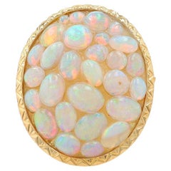 Yellow Gold Opal Cluster Cocktail Ring - 18k Cabochon 7.20ctw Size 5 1/4