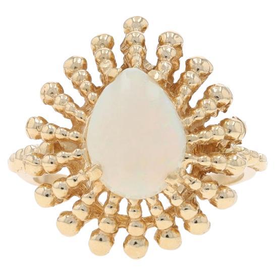Yellow Gold Opal Cocktail Solitaire Ring - 14k Oval Cabochon 1.75ct