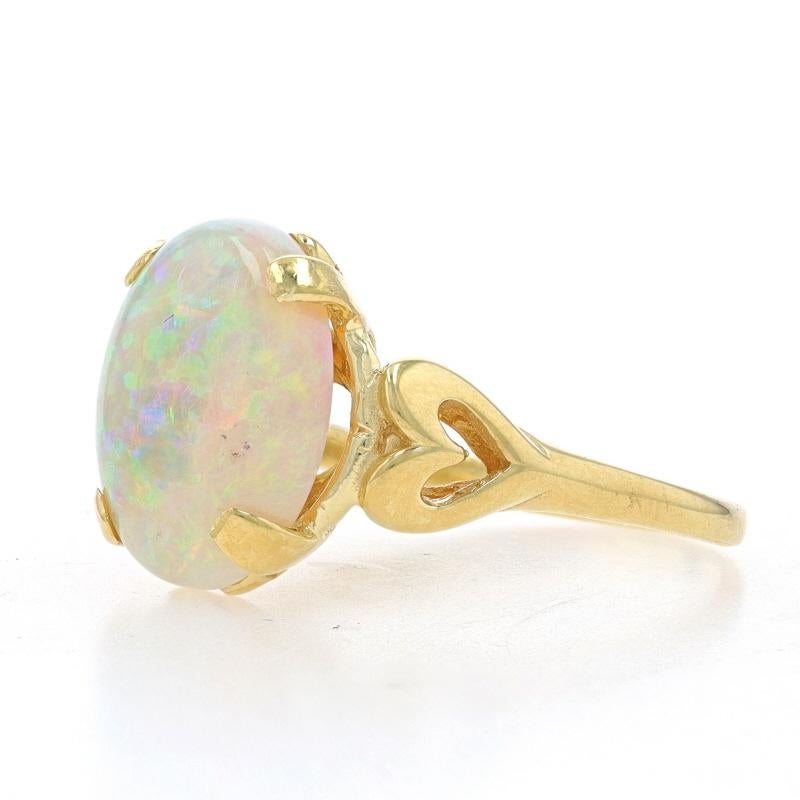 Yellow Gold Opal Cocktail Solitaire Ring - 14k Oval Cabochon 3.73ct In Excellent Condition For Sale In Greensboro, NC