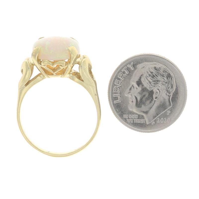 Yellow Gold Opal Cocktail Solitaire Ring - 14k Oval Cabochon 3.73ct For Sale 1